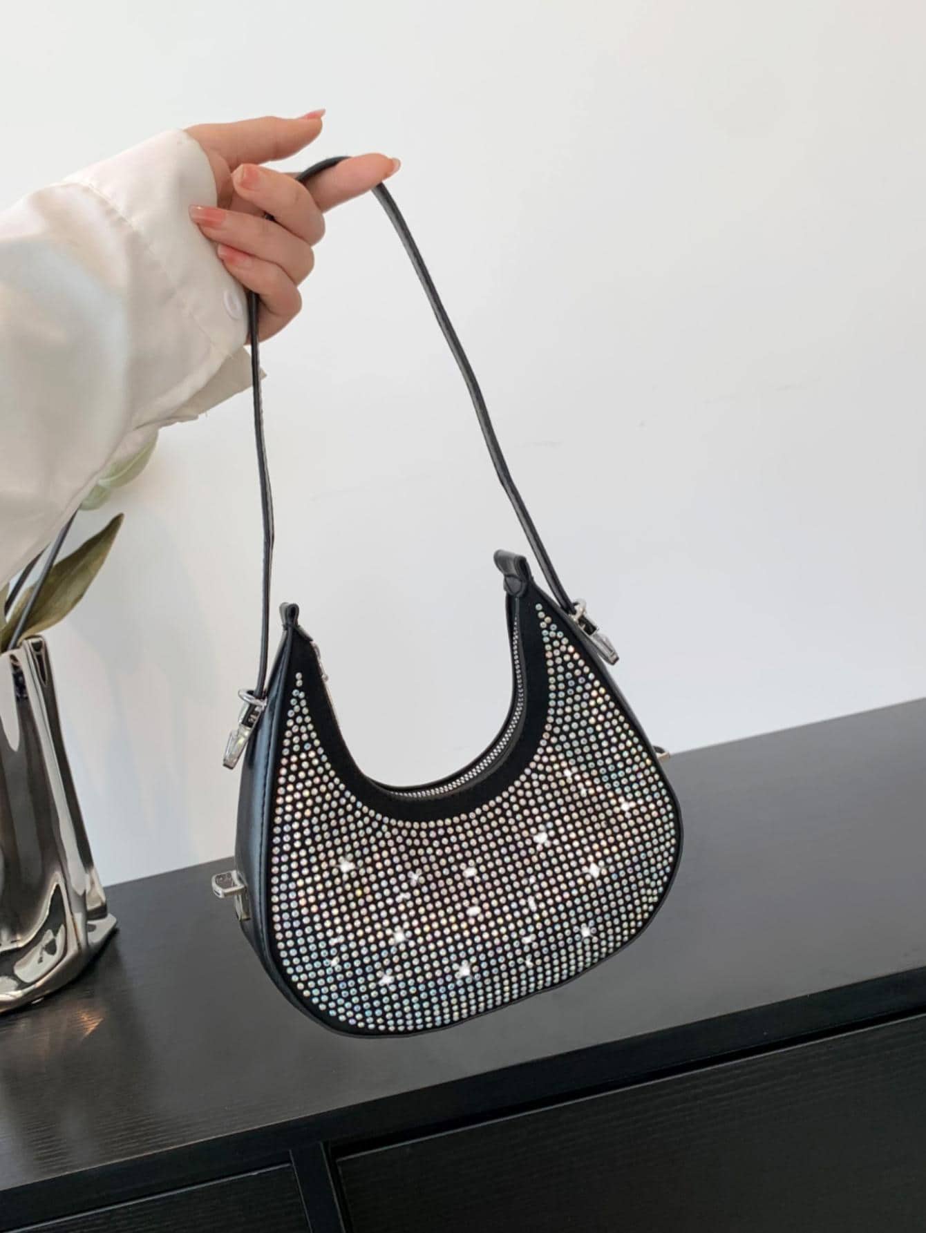 Glossy PU Rhinestone Evening Bag for Women